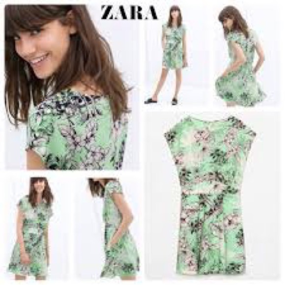 0025 NWT Zara green and while floral dress sz M - Picture 7 of 7